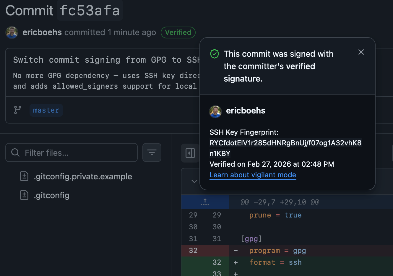 GitHub verified commit signed with SSH key